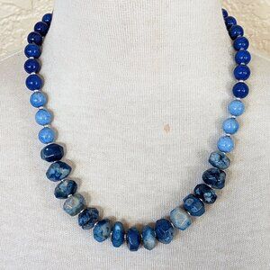 Teal Blue & Light Blue Tie Dye Agate Strand Statement Necklace
